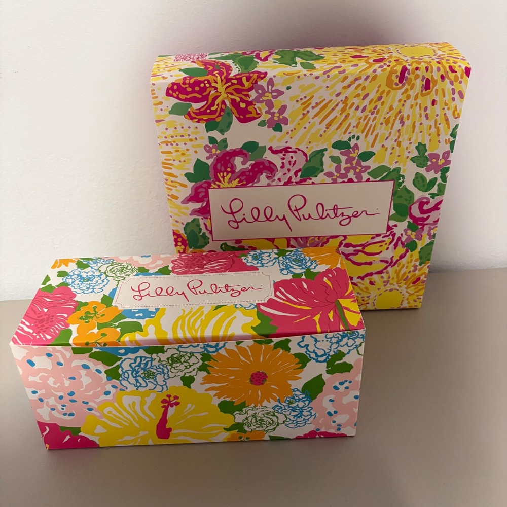 Lilly Pulitzer Empty  Floral Print Gift Box Set of‎ 2 Pink Yellow Blue Flowers